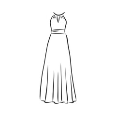 women's dresses. Hand drawn vector illustration. Black outline drawing isolated on white background women's dress, vector sketch illustration