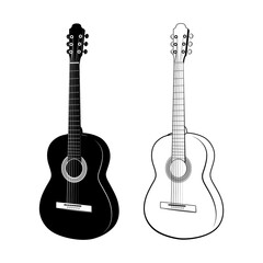 Black and white Acoustic guitars. Musical instruments. 