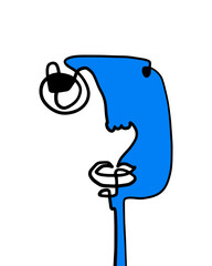 One-line continuous portrait hand drawn illustration portrait in cartoon abstract style doodle man