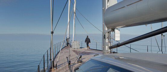 Sailing at the Waddenzee. Super sailing Yacht .Ship building industry. Netherlands. 