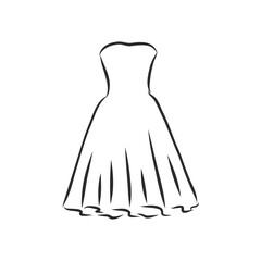 women's dresses. Hand drawn vector illustration. Black outline drawing isolated on white background women's dress, vector sketch illustration