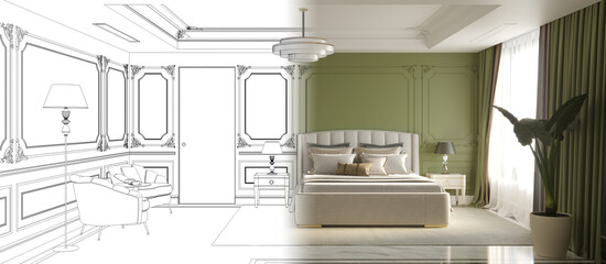 Fototapeta na wymiar bedroom, interior visualization, 3D illustration