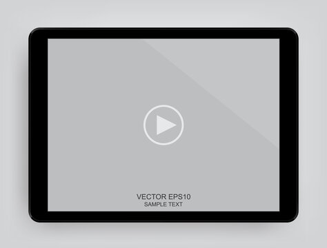 Digital tablet with touchscreen display of video player interface for web and mobile apps. Vector.