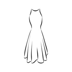 women's dresses. Hand drawn vector illustration. Black outline drawing isolated on white background women's dress, vector sketch illustration