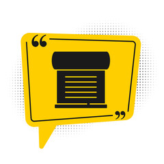 Black Decree, paper, parchment, scroll icon icon isolated on white background. Yellow speech bubble symbol. Vector.