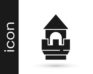 Black Castle tower icon isolated on white background. Fortress sign. Vector.