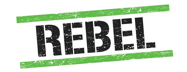 REBEL text on black green vintage lines stamp. © outchill