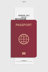 Passport and boarding pass ticket on white background. Vector.