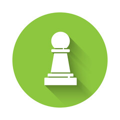 White Chess icon isolated with long shadow. Business strategy. Game, management, finance. Green circle button. Vector.