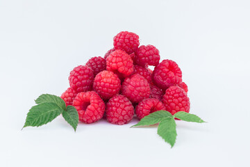 raspberries on white background