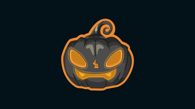 Jack O’ Lantern or pumpkin cartoon animation. Halloween scary pumpkin motion graphic video. Explodes and blazes with fire. Black Jack O’ Lantern