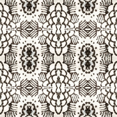 Ethnic Pattern. Repeat Tie Dye Illustration. Ikat Islamic Motif. Abstract Ikat Motif. Black and Whitee Seamless Texture. Ethnic CraftHand Made Pattern.