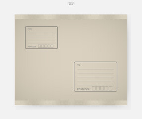 Brown paper envelope. Shipping parcel with area for write address. Object delivery for online shopping. Vector.