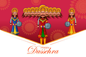 vector illustration of Ravana in Happy Navratri festival of India with Hindi word meaning Dussehra