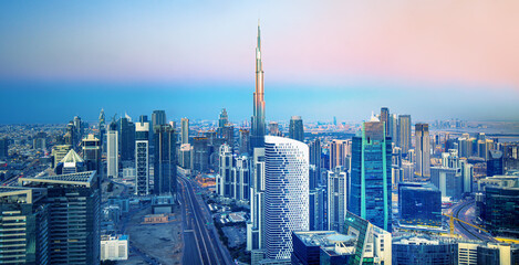 Fototapeta na wymiar Dubai downtown, amazing city center skyline with luxury skyscrapers, United Arab Emirates
