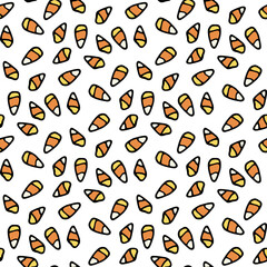 Seamless pattern with halloween candies on white background. Vector image.
