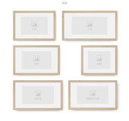 Wooden photo frame or picture frame for interior design and decoration. Vector.