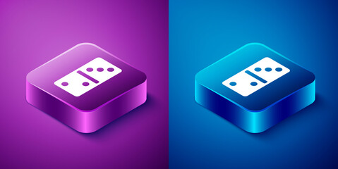 Isometric Domino icon isolated on blue and purple background. Square button. Vector.