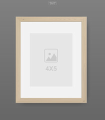 Wooden photo frame or picture frame on gray background. For interior design and decoration. Vector.