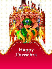 vector illustration of Ravana in Happy Navratri festival of India with Hindi word meaning Dussehra