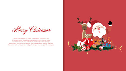 Christmas decoration and Santa Claus with greeting cards for Merry Christmas.