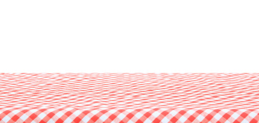 red and white checkered tablecloth on white background.