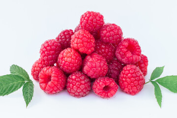 raspberries on a white background