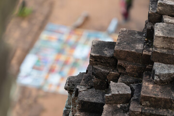 Close up top brick shape on the Pre Rup temple, Siem Reap, Cambodia.