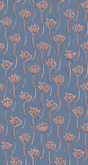 Seamless Pattern with abstract, line drawn flowers 