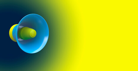 3D rendering of a two-color model of an outdoor loudspeaker against a yellow and blue background. Copy space. Make up