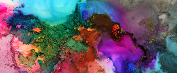 Art Abstract  watercolor and acrylic flow blot painting. Color long horizontal canvas texture background.
