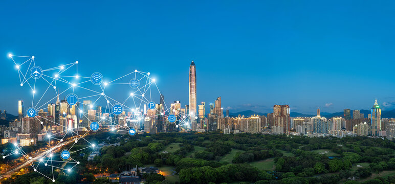Shenzhen city skyline and 5g network concept