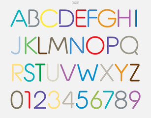 Colorful stylized alphabet letters and numbers. Stylish typeface design. Vector.