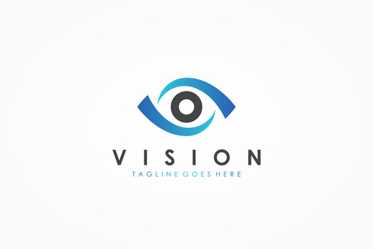 Abstract Vision Eye Logo. Blue Geometric Waves with Black Eyeball inside. Infinity Camera Icon. Usable for Business and Technology Logos. Flat Vector Logo Design Template Element.