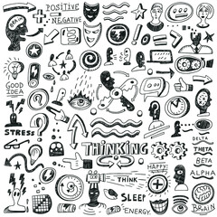 Thinking ,psychology - doodles set