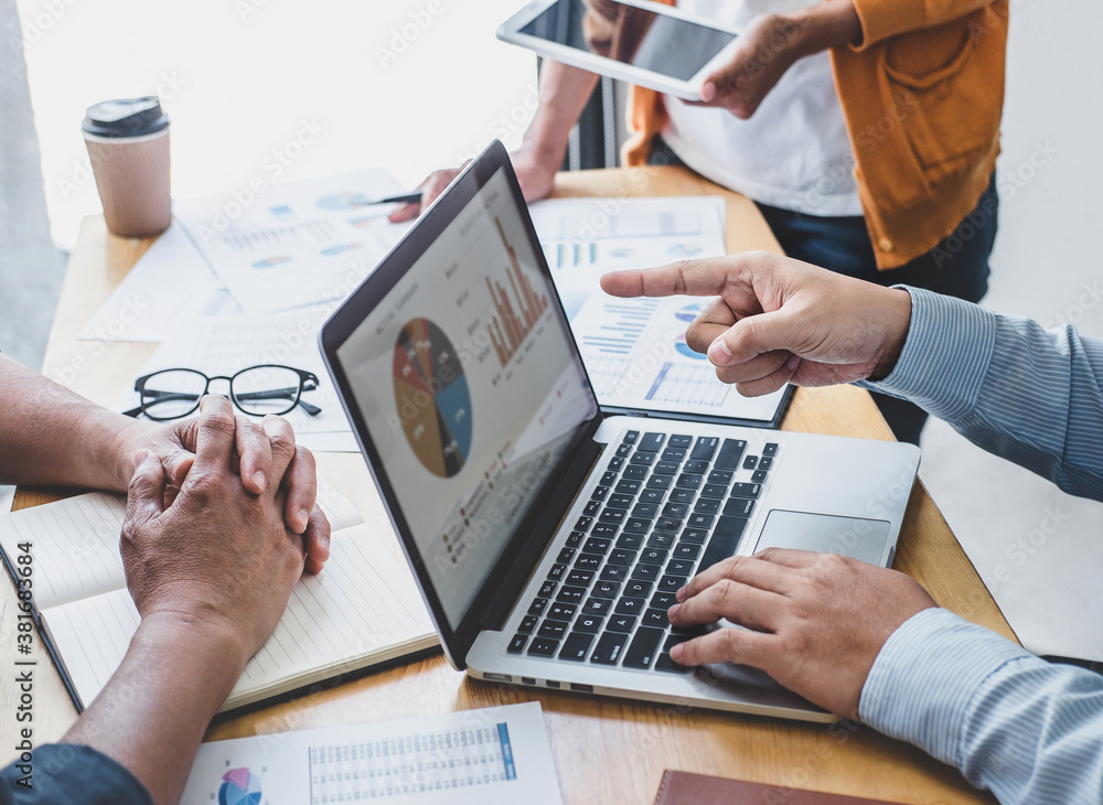 Aufkleber Business team collaboration discussing working analyzing with financial data and marketing growth report graph in team, presentation and brainstorming to strategy planning making profit of company