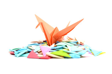 Orange origami paper crane