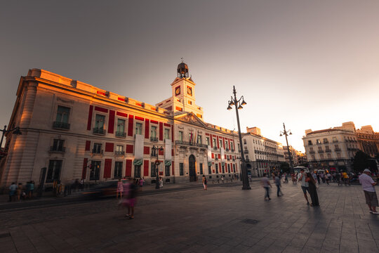 Iconic central square of Madrid, the Plaza del Sol (Sun Square); Spain.