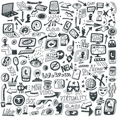 web,social media, devices - doodles set