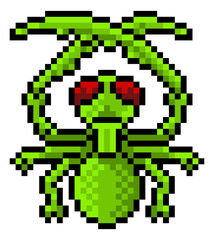 A praying mantis bug insect pixel art video game icon