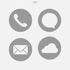 Social media icon set. Icon of phone, email, chat and cloud. Vector illustration.