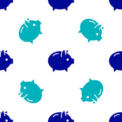 Blue Piggy bank icon isolated seamless pattern on white background. Icon saving or accumulation of money, investment. Vector.