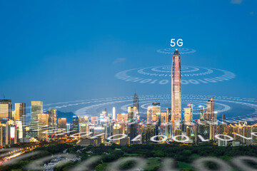 Naklejka premium Shenzhen city skyline and 5g network concept
