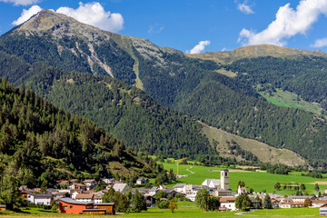 Fototapeta na wymiar Beautiful panorama of Müstair and the nature around, Canton of Grisons, Switzerland