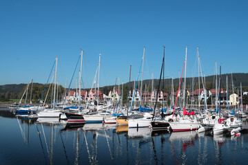 Obraz premium Harbor with sailboats in Lipno Nad Vltavou, Czech Republic