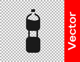 Black Bottle of water icon isolated on transparent background. Soda aqua drink sign. Vector.