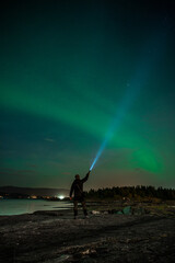 Northern lights over flatholmen, Stjordal, Norway. Aurora Borealis