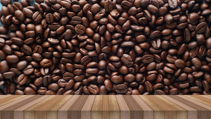 wood table and coffee seed for product display