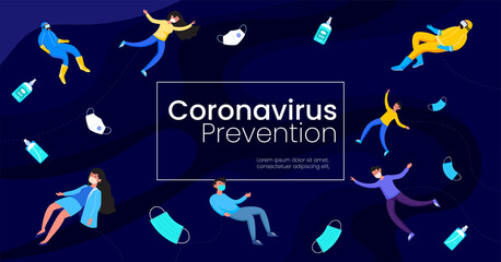 Coronavirus prevention, use a mask, clean hands, hand sanitizer available anywhere, premium vector, flat illustration
