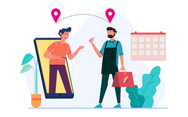 online barber shop  flat illustration design